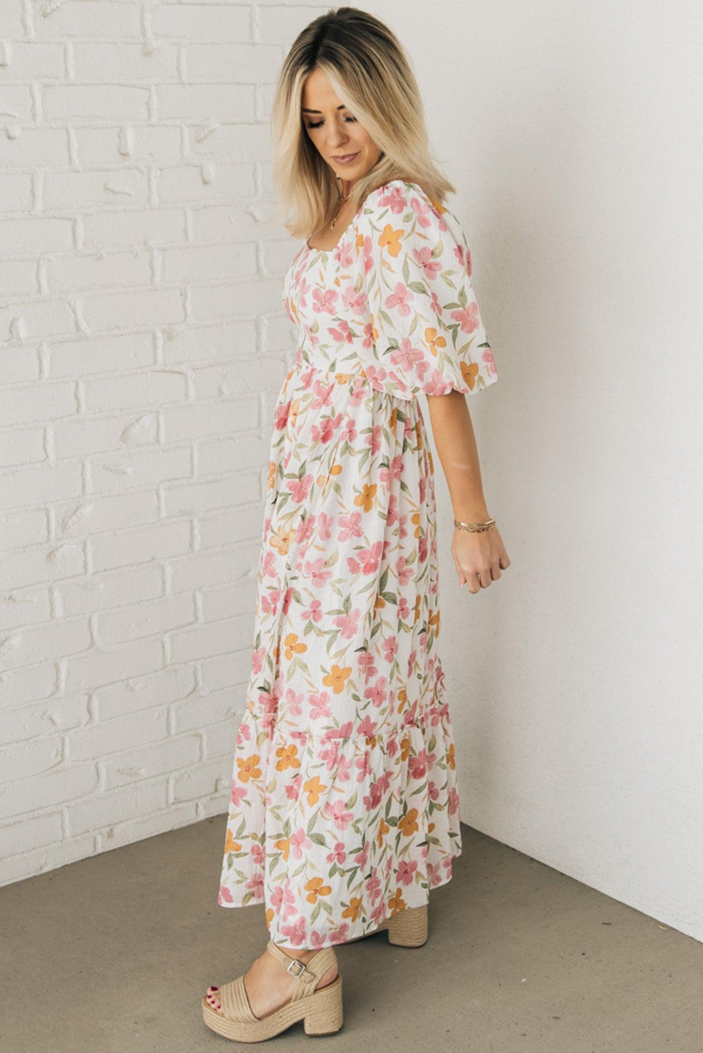 Aurelia Floral Maxi Dress - Cream Large Aurelia Floral Maxi Dress - Cream Large