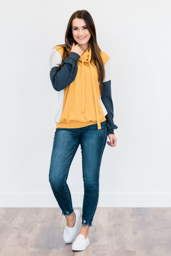 Blocked Cowl Waffle Top | Clearance