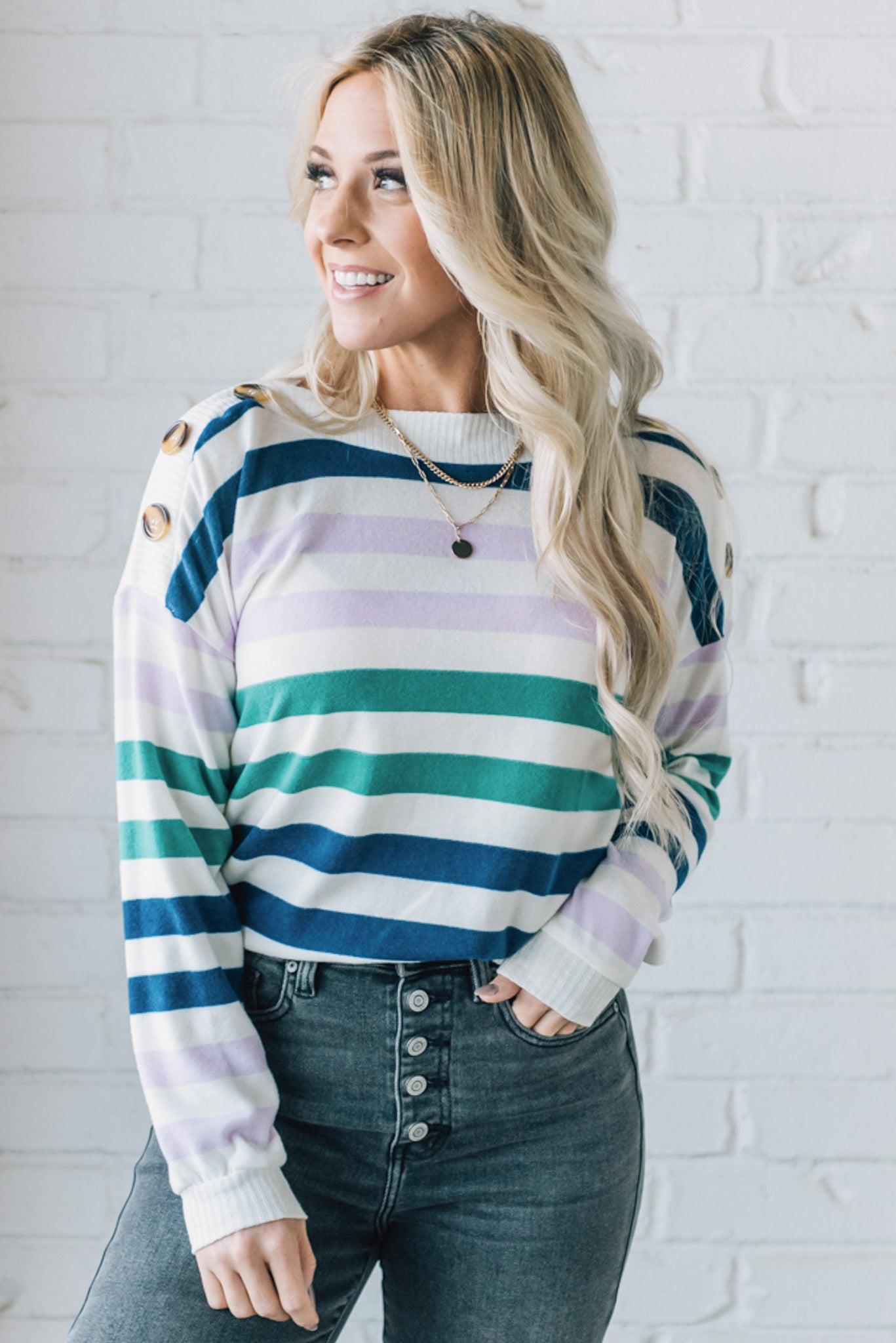 Button Detail Stripe Sweater