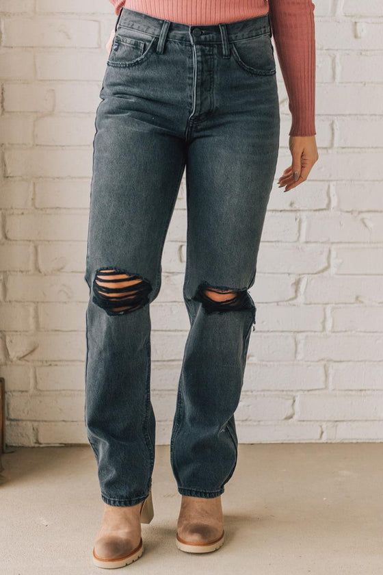 Cara Wide Leg Distressed Black Jeans