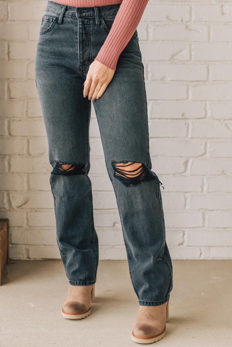 Cara Wide Leg Distressed Black Jeans