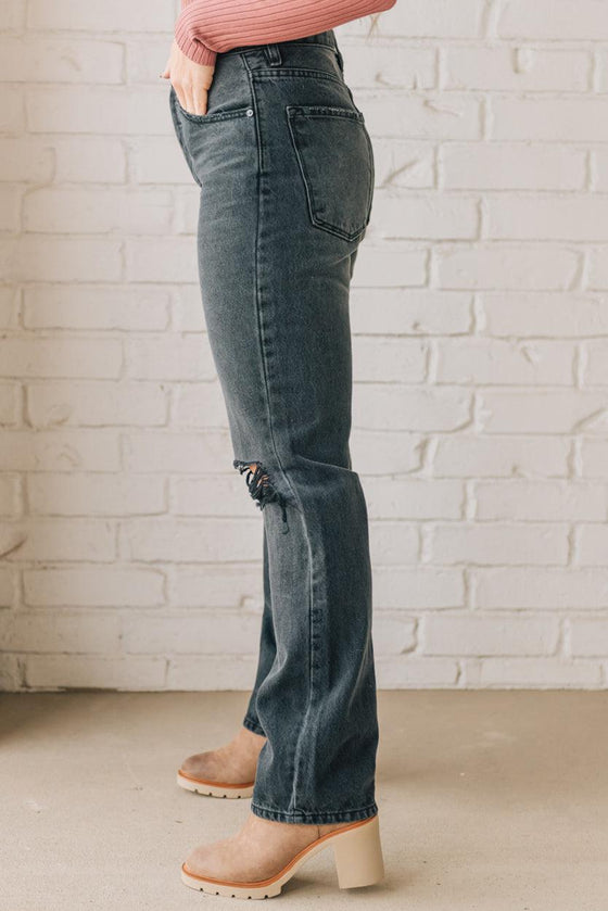 Cara Wide Leg Distressed Black Jeans