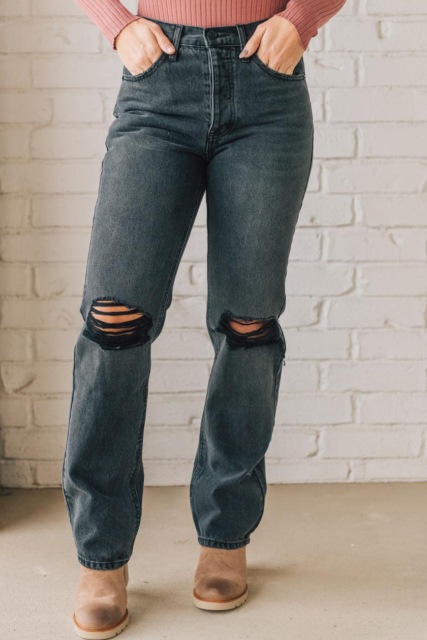 Cara Wide Leg Distressed Black Jeans