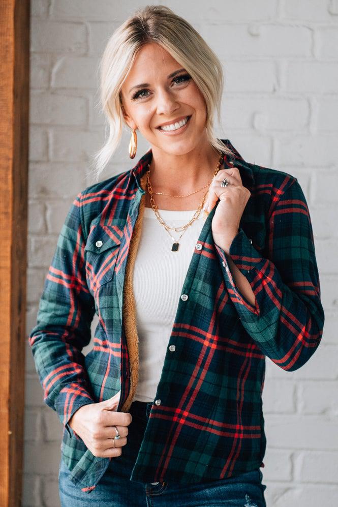 Classic Fit Fur Lined Plaid Top