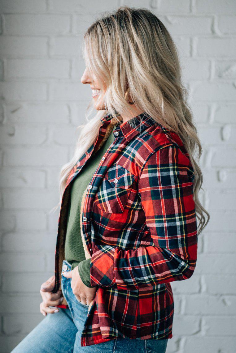 Classic Fit Fur Lined Plaid Top