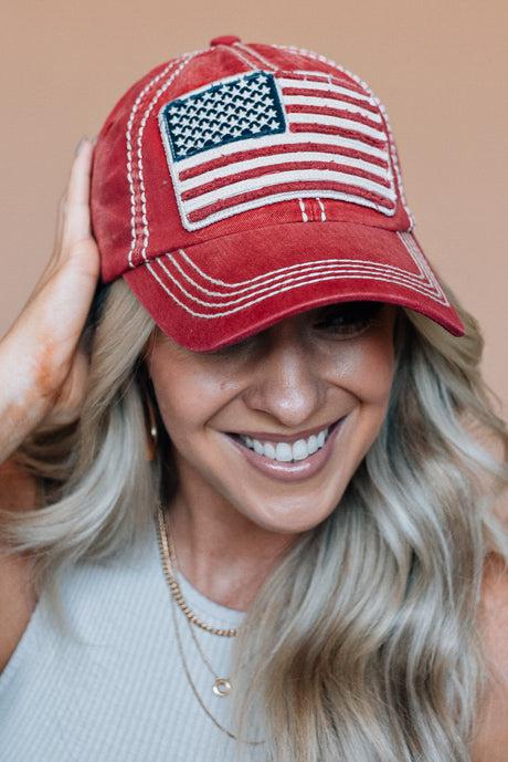Contrast Stitch USA Flag Hat