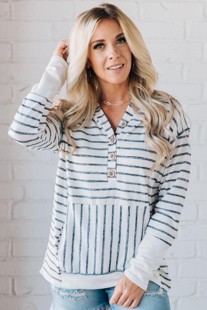 Cozy Striped Button Front Hoodie