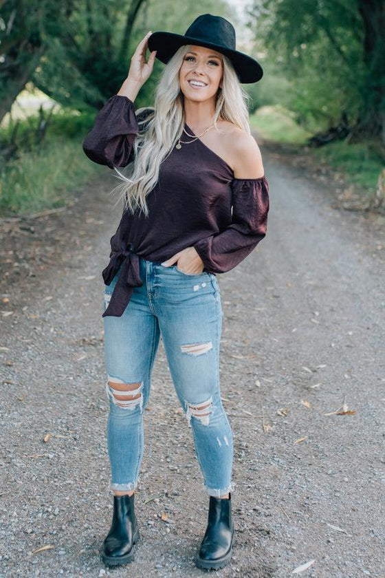 Crushed Satin Single Shoulder Top