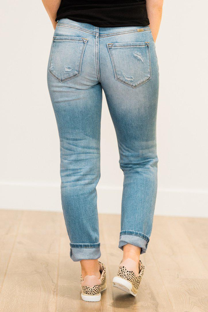 mom jeans with distressing