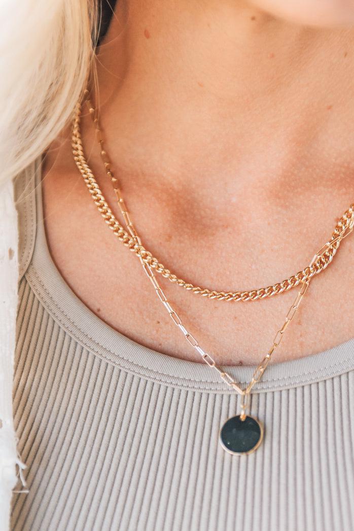 Double Chain + Disc Necklace