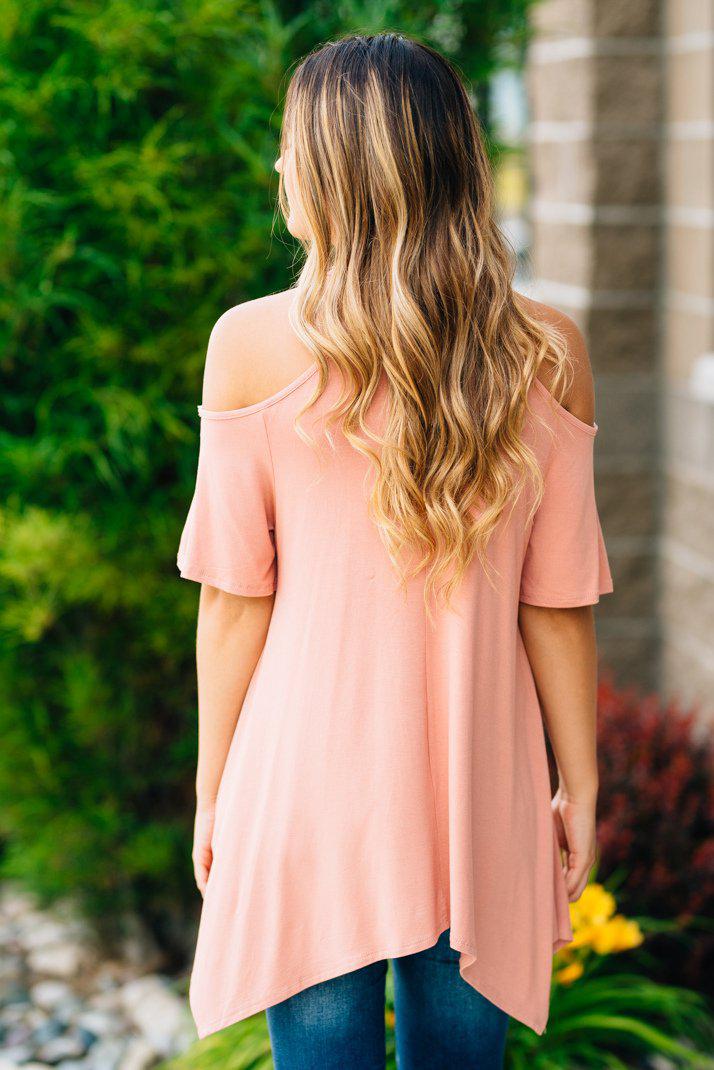 Flowy Open Shoulder Tunic | Blush