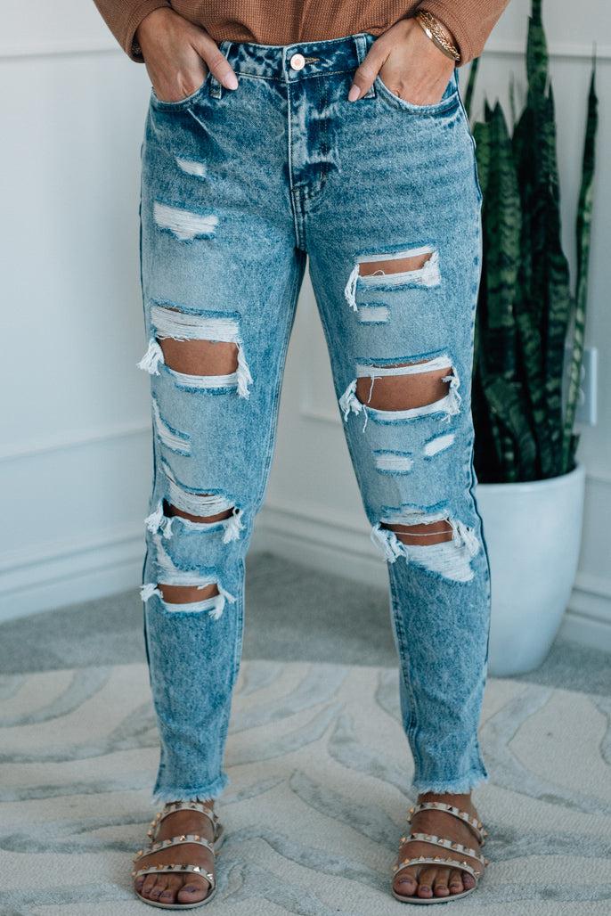Hollyn Distressed Split Hem Jeans
