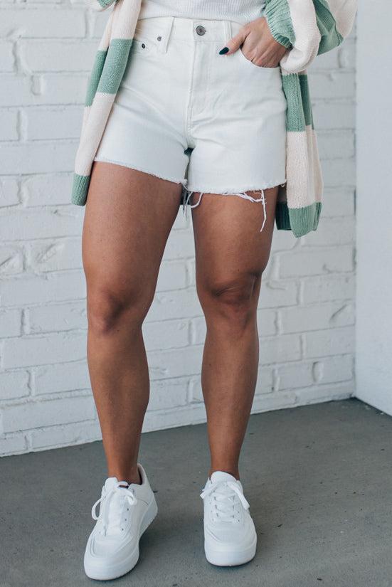 Lina Distressed White Shorts