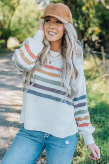  Multi Stripe Balloon Sleeve Sweater