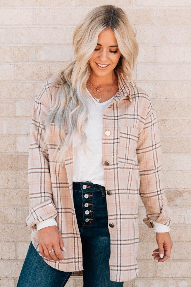 Neutral Plaid Long Shacket