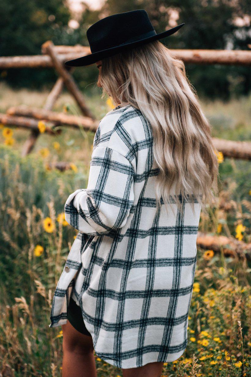 Neutral Plaid Long Shacket