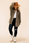 olive fleece button front shacket
