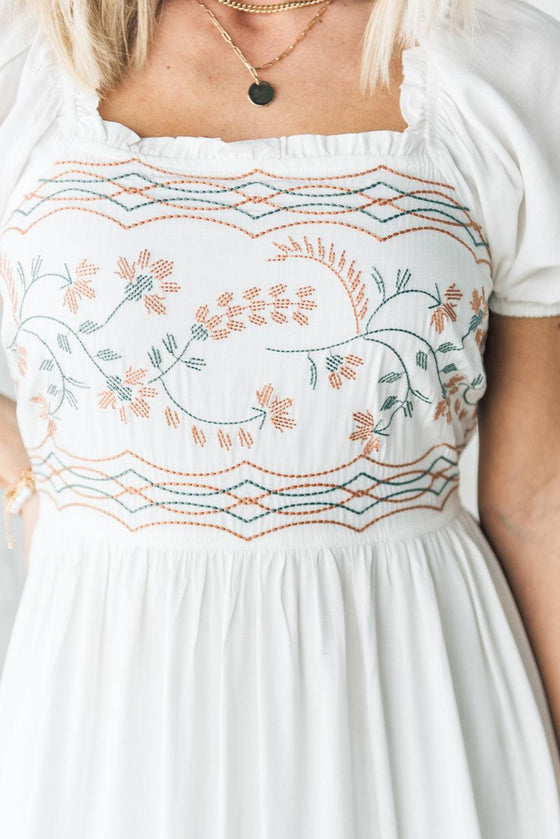 Ophelia Embroidered Midi Dress