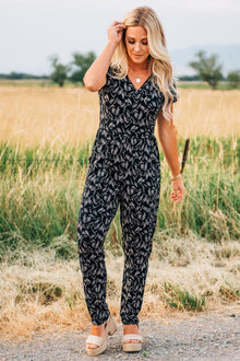  Printed Surplice Jumpsuit