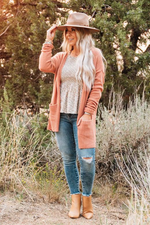 Ribbed Accent Open Front Cardigan