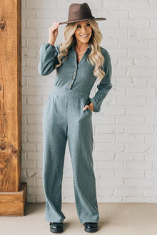  Ribbed Sweater Long Sleeve Jumpsuit