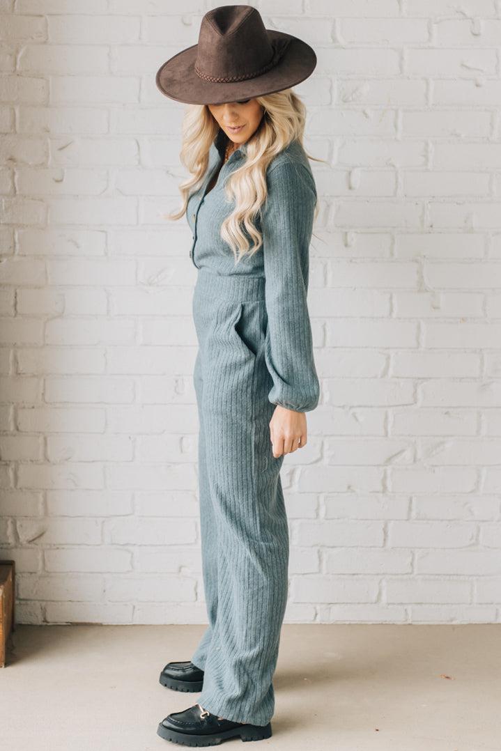 Ribbed Sweater Long Sleeve Jumpsuit