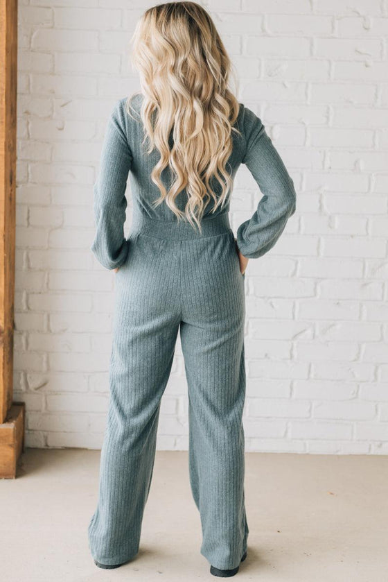 Ribbed Sweater Long Sleeve Jumpsuit