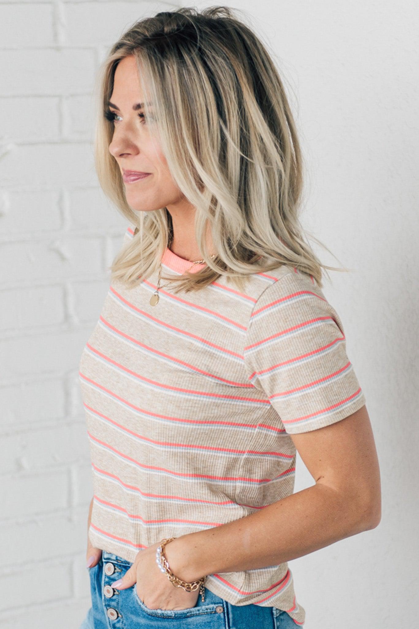 Ribbed and Striped Ringer Tee