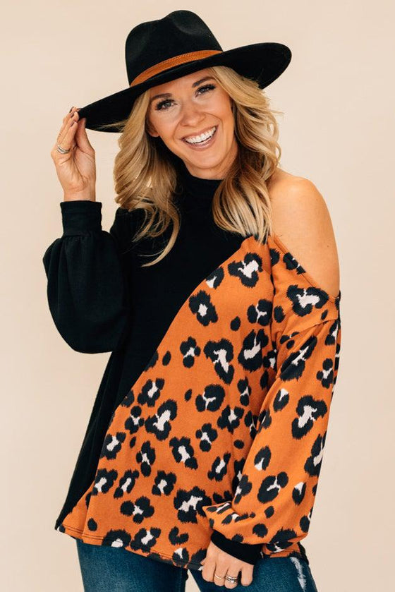 single cold shoulder top with leopard