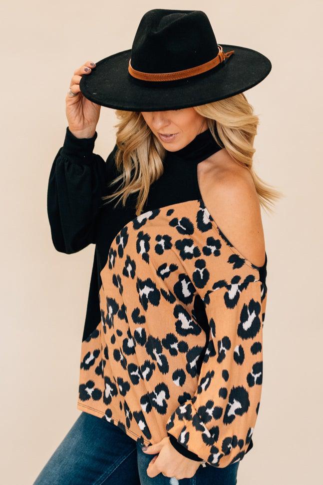 cold shoulder leopard print top for women