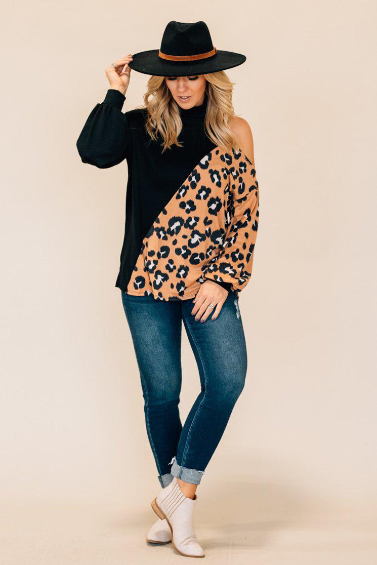 cheetah print top with open shoulder