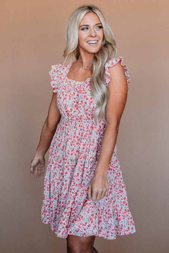 Square Neck Floral Mini Dress