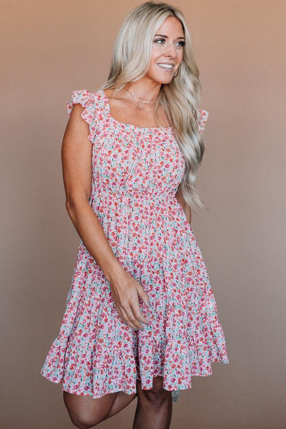 Square Neck Floral Mini Dress