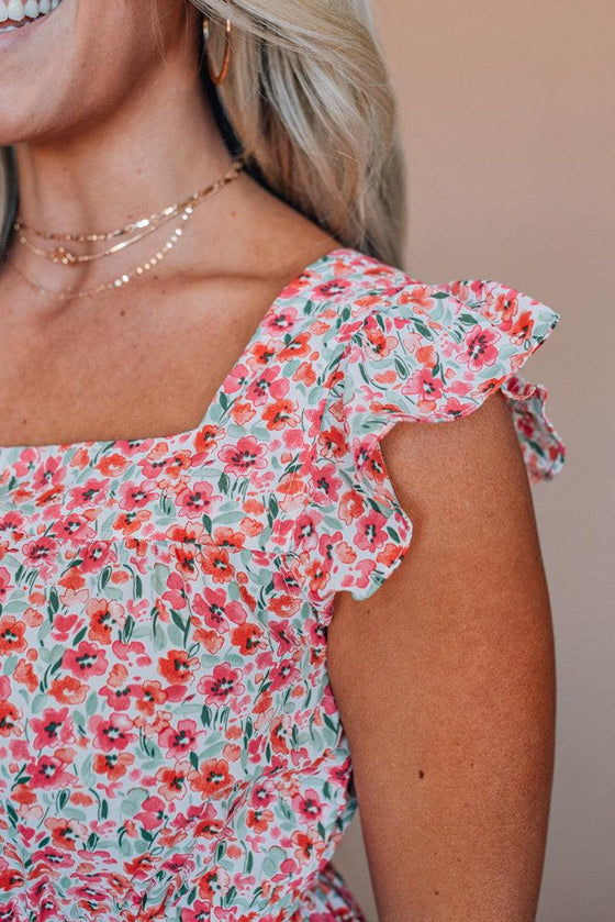 Square Neck Floral Mini Dress