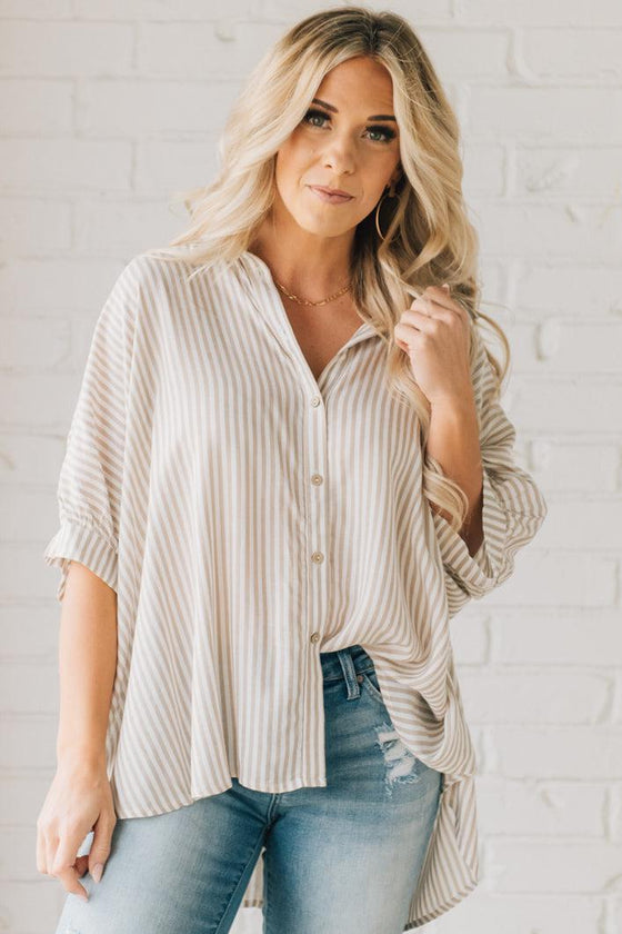 Striped Slouchy Button Front Top – RubyClaire Boutique