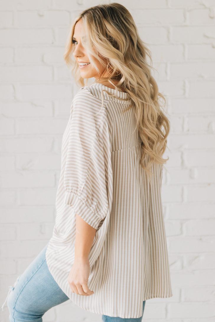 Striped Slouchy Button Front Top – RubyClaire Boutique