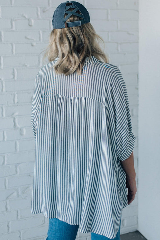 Striped Slouchy Button Front Top