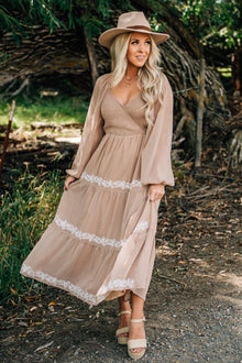  Surplice Smocked Tiered Midi Dress