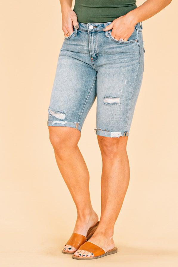 light wash bermuda shorts