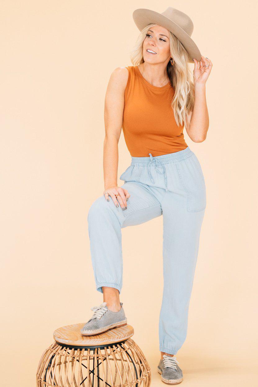 chambray boutique joggers for women