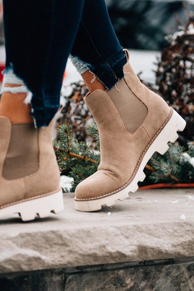 Beige Chunky Lace-Up Ankle Boots: Clarissa