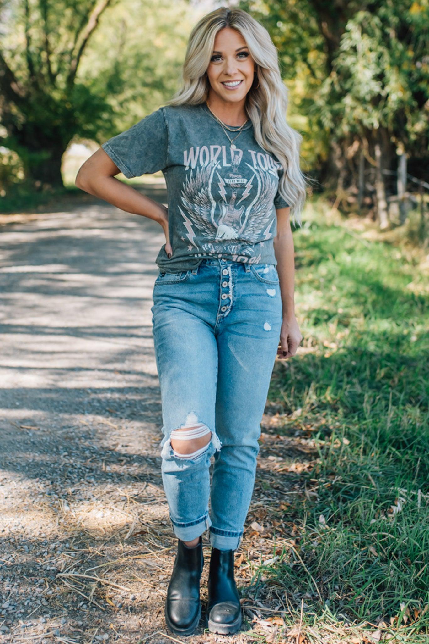 World Tour Mineral Wash Graphic Tee – RubyClaire Boutique