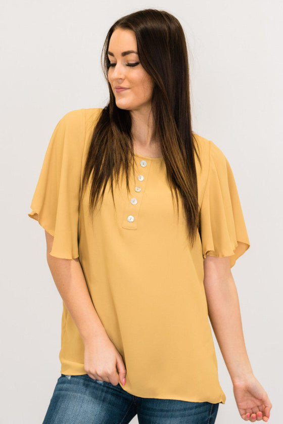Woven Ruffle Sleeve Top | Clearance