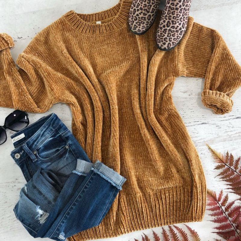 Chenille Sweater (Desert Mustard) - Curvy and Beautiful Boutique