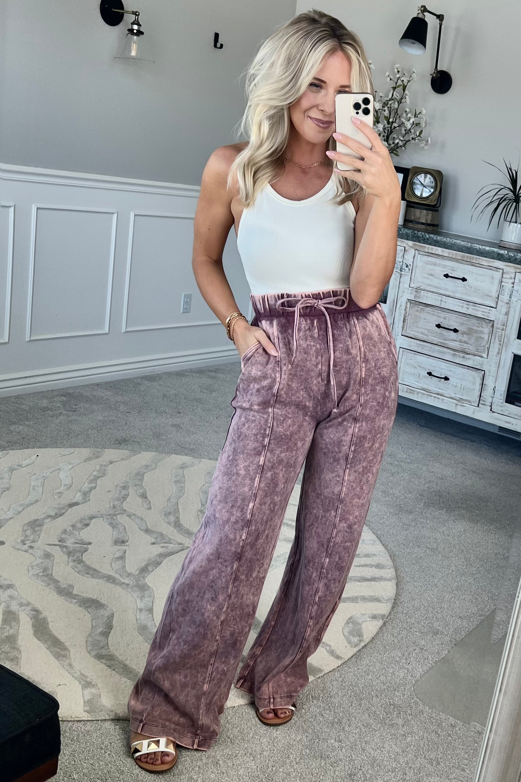 Pleat Detail Wide Leg Lounge Pants